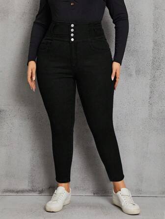 SHEIN Privé Plus size högmidjade skinny enfärgade Casual jeans