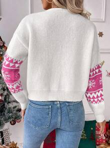 Chiquease Suéter de Cardigan de Manga Larga con Cuello en V y Hombros Caídos, de Punto con Diseño de Renos Navideños