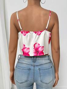 SHEIN Clasi 女士花卉印花无袖休闲细肩带上衣，简约日常穿着 - 米色 - 查看 2