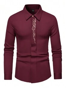 Manfinity Homme Camicia casual a maniche lunghe monopetto con stampa floreale, per l'autunno, da uomo - Colore mogano - Visualizzare 4