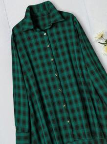 Rusticease Blusa suelta de manga larga, de una sola hilera de botones, de estilo casual a cuadros para otoño, para mujer