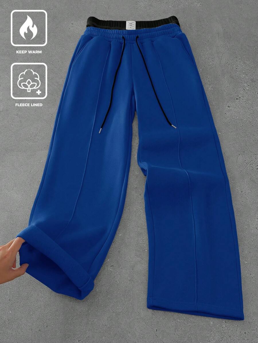 Manfinity Hypemode Men's Letter Embroidered Drawstring Waist Wide Leg Casual Sweatpants - Blue - View 1