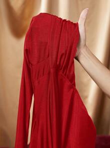 Slaydiva New Arrival Spring Summer Ladies Elegant Sexy Twist Knot One Shoulder Glossy Fabric Casual Dress, Suitable For Party, Dinner, Daily Wear, Vacation, Cruise, Beach, Sunbathing