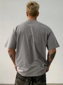 DAZY 男士基本款字母印花圆领短袖休闲T恤、图案T恤 - 綠色 - 查看 2