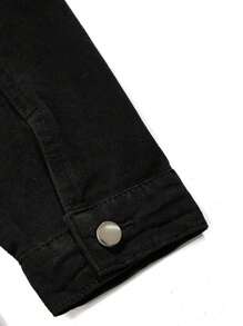 Manfinity Homme Men's Front Zipper Long Sleeve Pocket Simple Casual Denim Jacket - Black - View 3