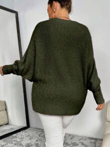 Celure Plus Size Women's Embellished Batwing Sleeve Loose Knitted Pullover Sweater, Casual For Autumn/Winter
