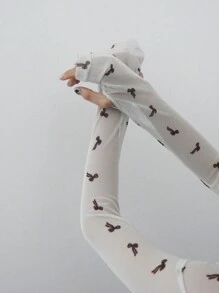 DAZY Women's Bow Print Mock Neck Fitted Sheer Blouse, White, Spring/Summer/Autumn