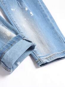 Manfinity LEGND 男式休闲破洞修身牛仔裤 - 淺色水洗藍 - 查看 6