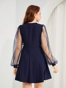 Girlism 少女优雅纯色轻质网眼泡泡袖三角形设计修身弹力连衣裙，适合春夏秋冬。非常适合化装舞会、冬季假期、新年前夜、复古、圣诞节、新年/婚礼、生日、派对