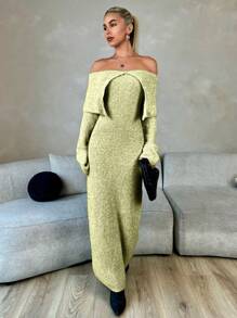 Roylia Women Off Shoulder Long Sleeve Slim Fit Dress, Minimalist