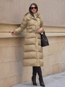 EURMUSE Hooded High Neck High Quality Warm Special Padded Long Winter Coat