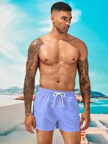 Manfinity Swimmode Quần short đi biển thường ngày có dây rút eo dành cho nam, phong cách Hawaii - Màu xanh lam - Xem 3