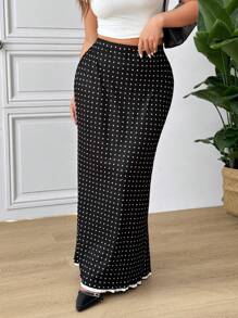 SHEIN Frenchy 女士加大码波尔卡圆点紧身优雅黑色时尚半身裙 - 黑色 - 查看 4