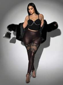 Viva Relle Leggings de grande taille en patchwork de dentelle pour l'été