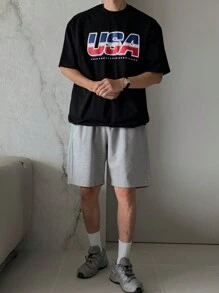 DAZY Men's Round Neck Short Sleeve Letter Print Casual T-Shirt Summer,Graphic Tees - Black - View 4