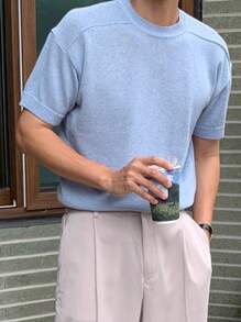 DAZY Men's Solid Blue Knit Top, Summer,Back To School Clothes - Blue - View 6