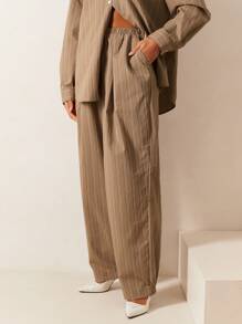 Athîral 女士松紧腰条纹休闲宽松裤，日常穿着 - 駝色 - 查看 5