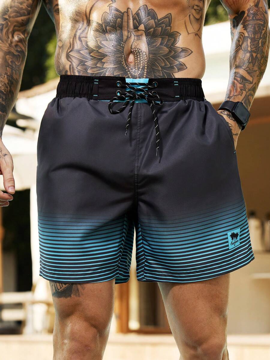 Surfspeed 男士度假休闲条纹渐变沙滩短裤