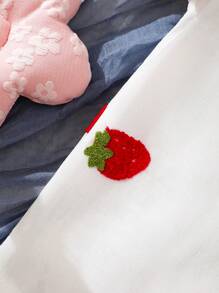 SHEIN 2pcs/Set,Baby Girl Spring&Summer Casual Style Strawberry Shape Embroidery Shirt&Short Jeans - White - View 6