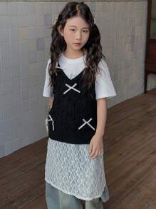 DAZY 女童蝴蝶装饰毛衣，秋季系列，返校服装 - 黑色 - 查看 3