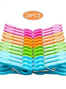 SHEIN 24/48Pcs Colorful Plastic Clothespins Set – 73mm Heavy-Duty Spring Clips For Laundry, Socks, Towels & Clothes Drying | Strong Non-Slip Clothes Pegs For Indoor/Outdoor Use | Durable Air-Drying Clothespins (Random Colors, Bulk Pack)