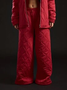 SUMWON WOMEN Quilted Wide Leg Sweatpants Loungewear Winter Cozy Warm Padded Pants Comfy Lounge Bottoms Thick Fleece Lined Casual Athletic Wear Insulated