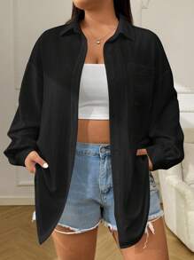 Camisa casual negra de mujer talla grande, minimalista y elegante para uso diario - Negro - Ver 3