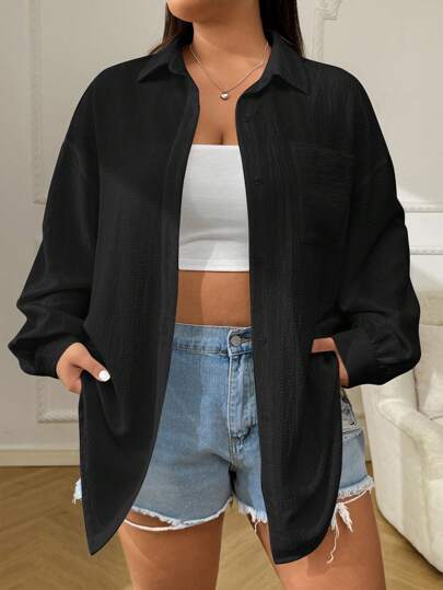 Solflare Plus Size Casual Drop Shoulder Loose Blouse, Spring Autumn,Summer,Fall,Vacation,Beach