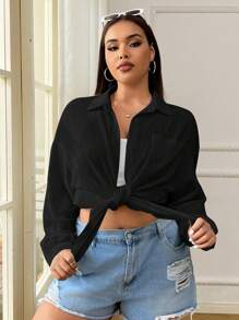 Camisa casual negra de mujer talla grande, minimalista y elegante para uso diario - Negro - Ver 4