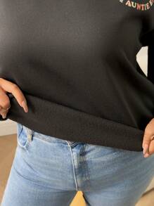 INAWLY Sweatshirt ukuran plus Slogan Casual - Hitam - View 7