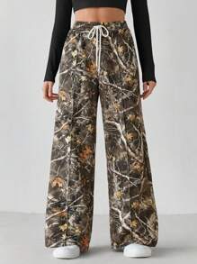 SHEIN Tall Women's Y2K Camouflage Branch Pattern Sweatpants Wide Leg Pants