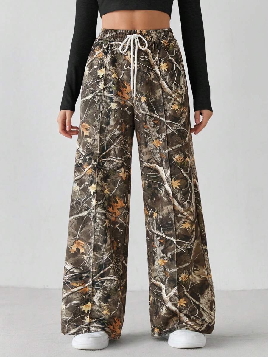 SHEIN Tall Women's Y2K Camouflage Branch Pattern Sweatpants Wide Leg Pants