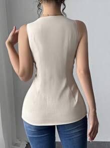 Chiquease Women's Waist Cinching Minimalist Fashion Turtleneck Tank Top - Apricot - View 2