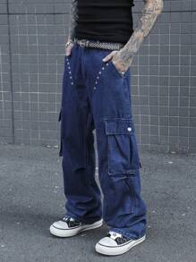 Manfinity EMRG Men's Simple Pocket Button Jeans, Casual Everyday Wear - Medium Wash - View 5