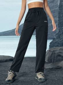 In My Nature Women's Letter Print Drawstring Waist Casual Outdoor Pants Hiking Women Clothes ,Women's Fall & Winter Outdoor Pants - Black - View 6