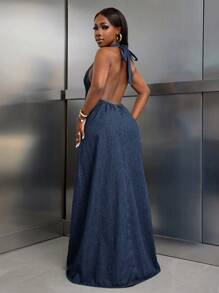 SHEIN Slayr 女士性感宽松挂脖露背牛仔连衣裙