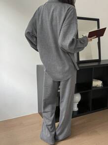 DAZY 2 件套女士休闲套装 - 正面纽扣长袖上衣和裤子