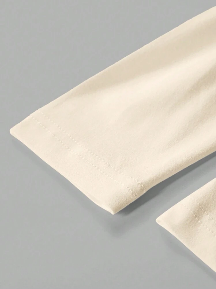 SHEIN BASICS Áo nữ màu kem cổ đứng: ôm sát, tay dài, cổ giả mùa hè cho nữ - Màu be - Xem 4