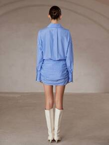 Aveloria Modichic Vestido mini ajustado con botones y cuello de solapa a rayas, diseño entallado para commuting