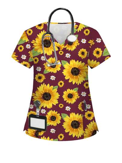 PopScrub Plus Size Women Watercolor Chrysanthemum & Daisy Print Short Sleeve Scrub Top Set Scrub Set Nurse Scrub Tops Scrub Bottoms Women's V-Neck Short Sleeve Double Pocket Cute Cartoon Animal Pink Heart Rabbit Print Simple Nurse Uniform Set/Doctor Work Uniform Set/ Examination & Surgery Uniform Set/Solid Color Pet Grooming Work Uniform Set/Nutritionist Work Uniform Short Sleeve Set/Functional Multi-Pocket Lab Work Uniform Top
