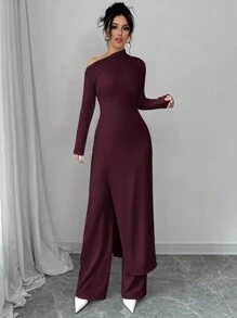 Firerie 2pcs/Set Women Fleece Top And Pants Suit - Burgundy - View 6