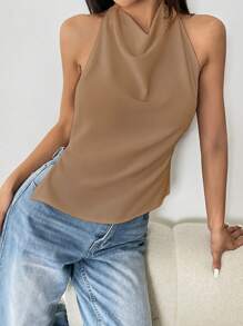 Flirla Top sin mangas con escote en pico y espalda descubierta para mujer, de moda y sexy