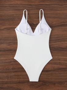 Bonvoyette 2026 Spring/Summer White Spaghetti Strap Deep V-Neck Fitted Elegant Solid Color One-Piece Swimsuit For Women - White - View 4