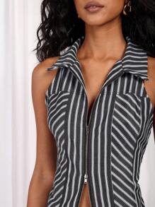 SHEIN X ELOISA & ORSON COSMINA Top sin mangas con cremallera a rayas para mujer, uso casual y sencillo para todos los días