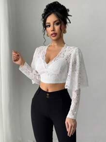 Calvaya Valentine's Day Elegant Solid Color Lace 2 In 1 Short T-Shirt