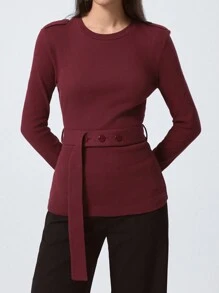 LYSMO Ramadan Akira Red 女款罗纹腰带 T 恤 - 紅色 - 查看 3