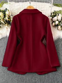 SHEIN LUNE Thickened Solid Color Jacket With Oversized Floral Decoration Lapel - Burgundy - View 2