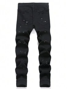 Manfinity LEGND Men's Front Button Pockets Distressed Casual Denim Jeans