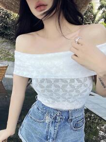 DAZY Women's Solid Color Off Shoulder Fitted T-Shirt
