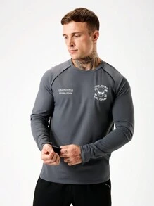Manfinity Sport Corelite Herren Lässig Fitness & Sport T-Shirt mit rundem Ausschnitt, Raglanärmeln und Buchstaben-Muster, Langarm